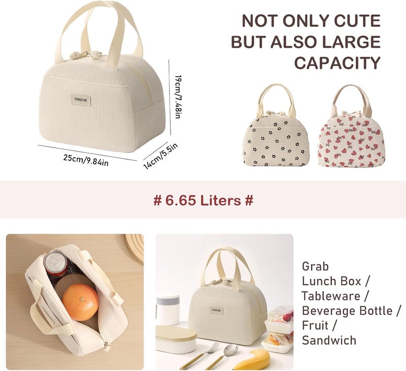Baglemon Lunch Bag for Women Men Cute Corduroy Lunch Tote Bags Reusable Insulated Lunch Box Large Capacity Reusable Insulated Cooler for Work/Picnic/Travel - Image 2